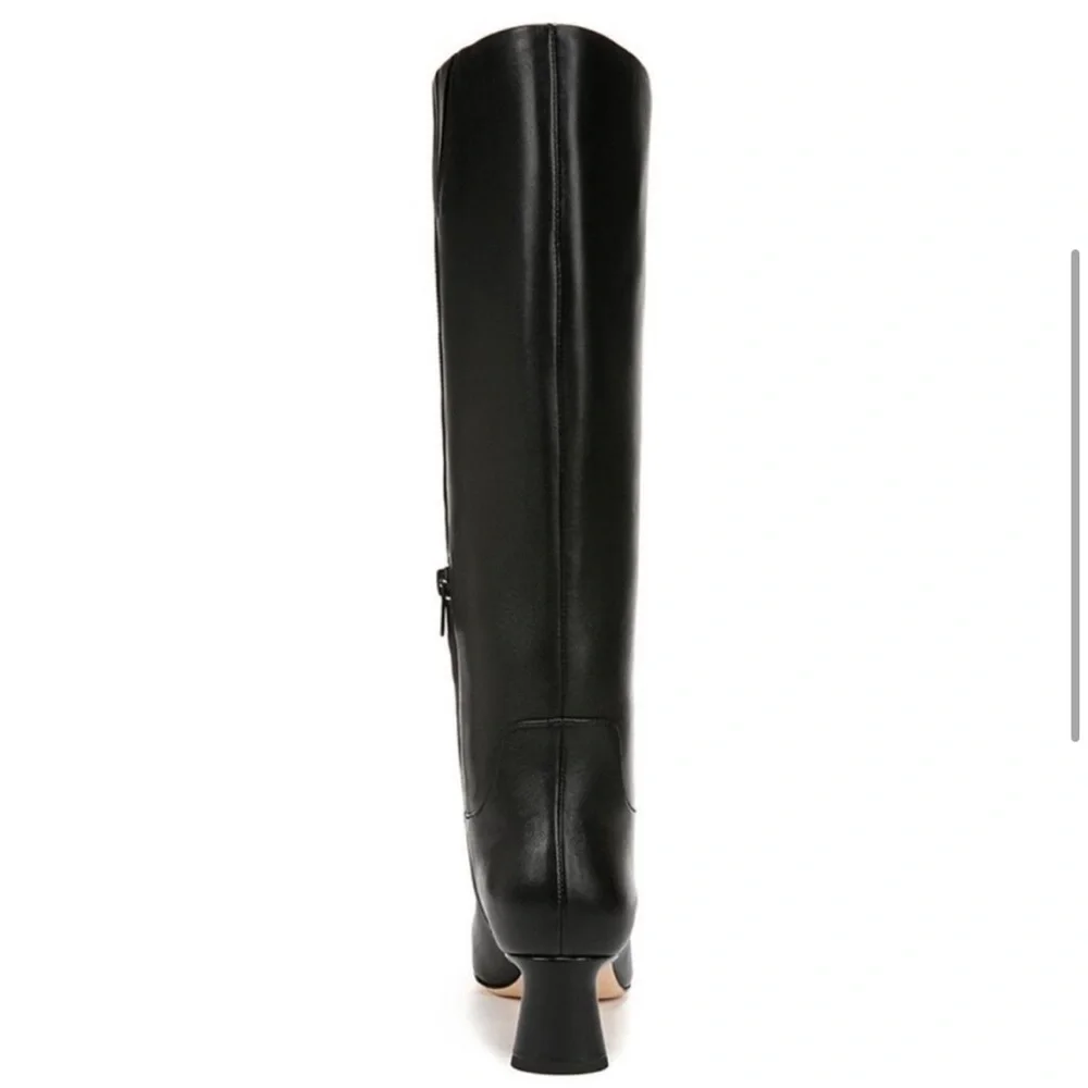 New Vince Floris Leather Boot Mid Calf Black Low Heel Everyday Sz 5